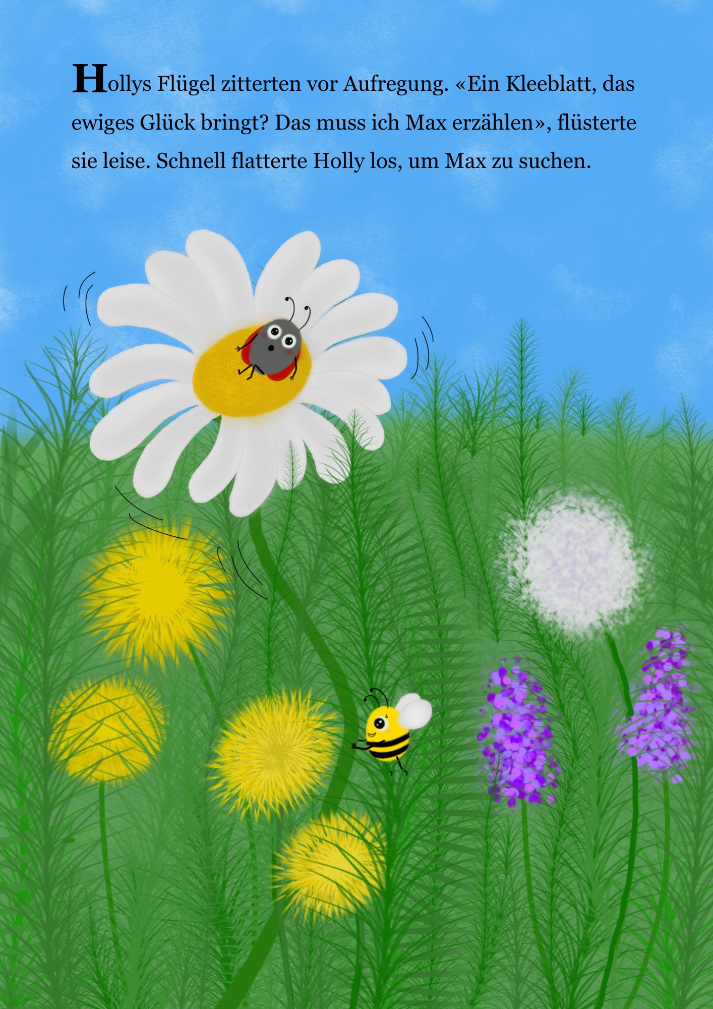 Illustration – Holly fliegt durch die Wiese
